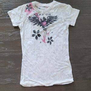 Affliction White and Pink Graphic Short Sleeve Tee